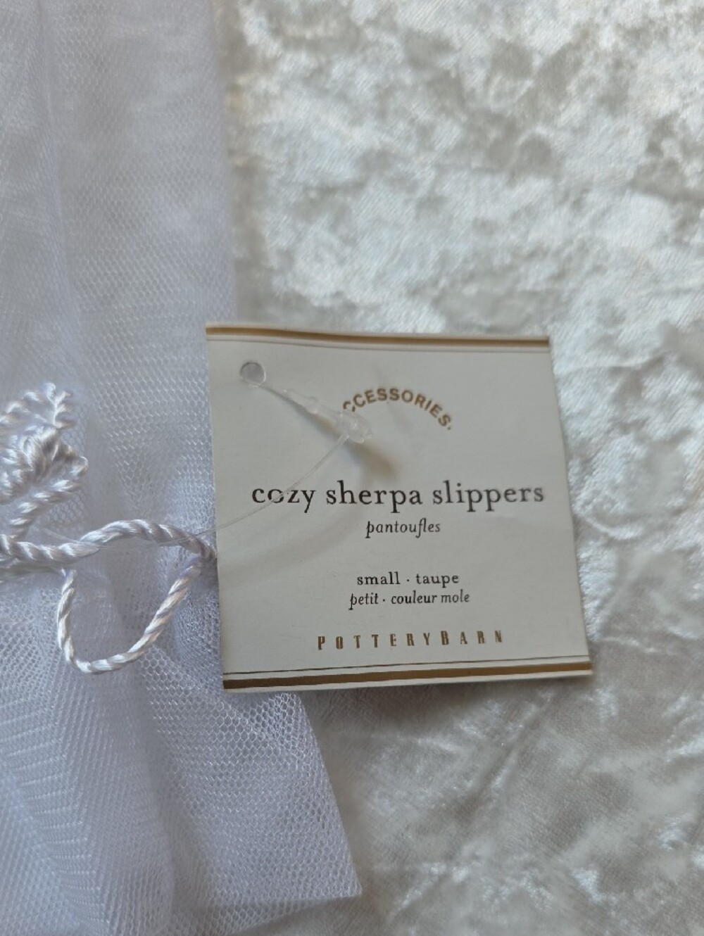 NWT Pottery Barn Cozy Sherpa Slippers - Cream and Taupe - Picture 6 of 7